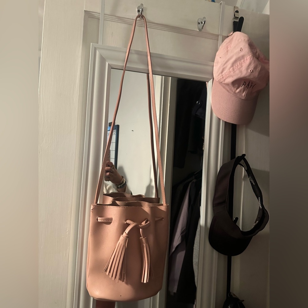 Miniso Daiso Asos Pink Tassel Leather Bucket Mini Bag Crossbody Purse Women New